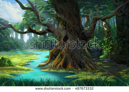 stock-photo-an-ancient-tree-in-the-forest-by-the-riverside-video-game-s-digital-cg-artwork-concept-487673332