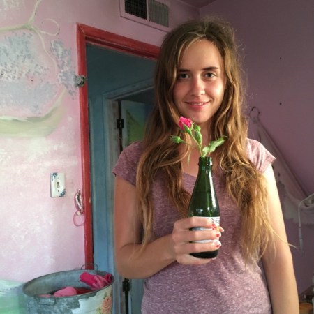 Stephanie picks roses for Shabbat 